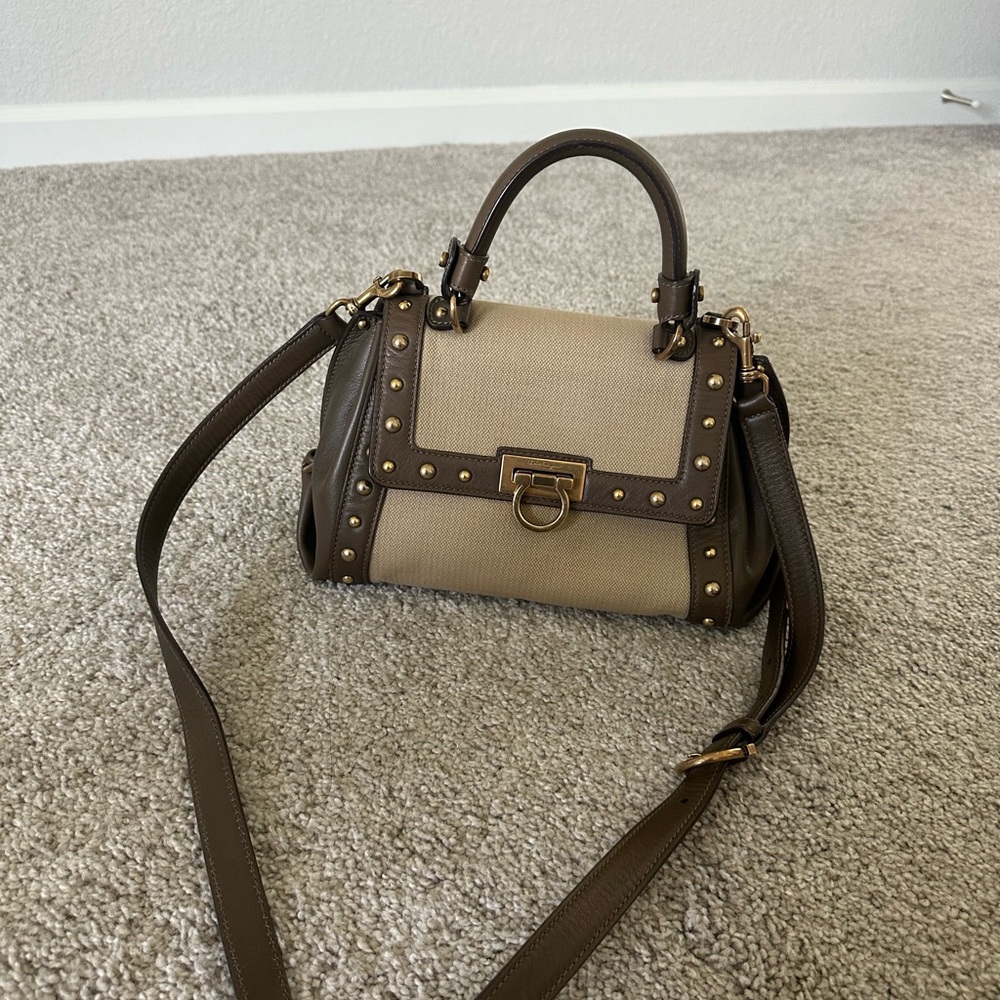 Women's Salvatore Farragamo Brown and Gold Leather Handbag